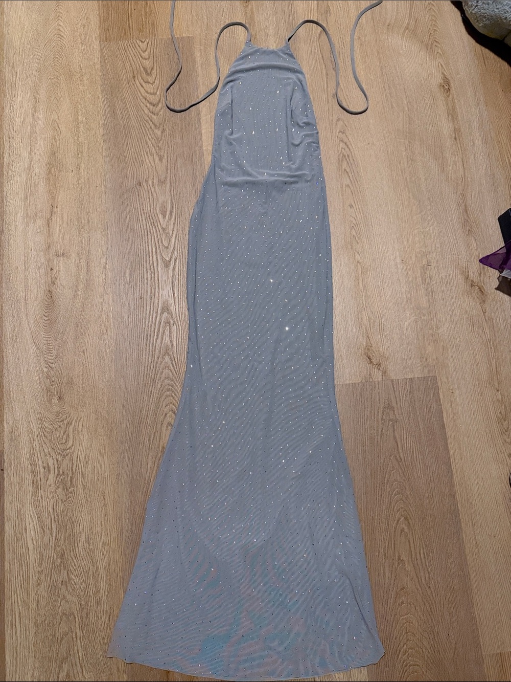 Meshki Silver Halter Maxi Dress with Shimmer